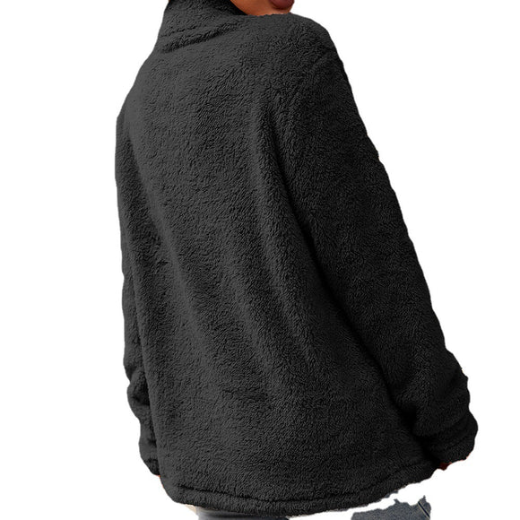 Chaqueta Plush con Cuello Alto y Cierre de Cremallera para Mujer