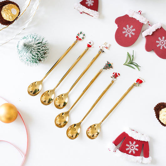 Cucharas Navideñas de Acero Inoxidable - Adornos y Revolvedor de Café para Mesa Festiva - Image 3