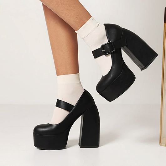 Zapatos de Cuero Talla Grande con Tacón Grueso para Mujer - Image 10