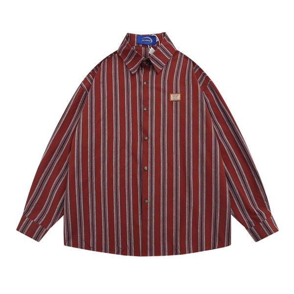 Camisa de Rayas Verticales Estilo Vintage Americano - Unisex Manga Larga