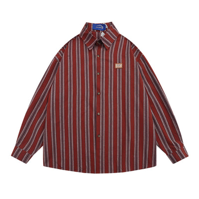 Camisa de Rayas Verticales Estilo Vintage Americano - Unisex Manga Larga