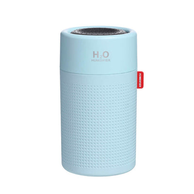White cylindrical USB rechargeable wireless ultrasonic aromatherapy water mist diffuser lamp with H₂O HUMIDIFIER text. - Image 7