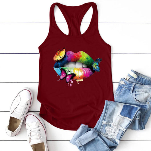 Blusa Tirantes Mariposas y Labios Multicolores para Mujer - Image 2