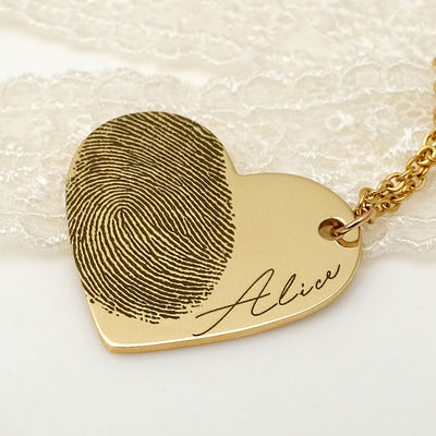 Collar Personalizado con Huella Dactilar y Nombre en Corazón