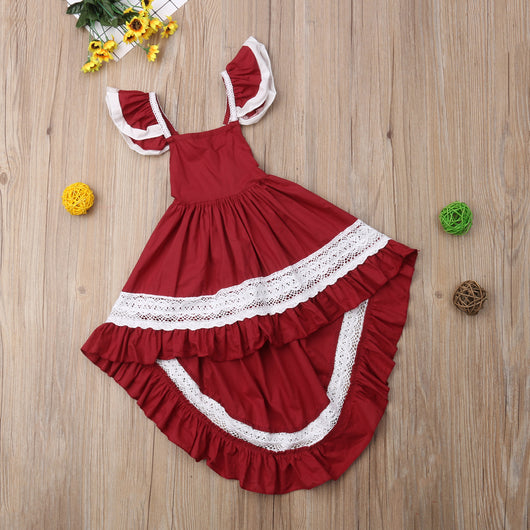 Vestido Infantil Corto con Mangas Volantes y Dobladillo Asimétrico - Image 2