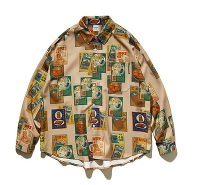 Camisa Estampado Cigarrillos Manga Larga Suelta para Hombre - Image 7