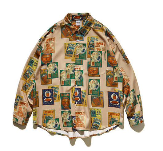 Camisa Estampado Cigarrillos Manga Larga Suelta para Hombre - Image 7