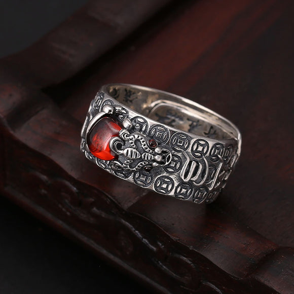 Anillo Mantra Sutra del Corazón Pixiu para Dedo Índice