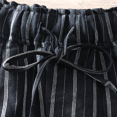 Pantalón de Lino a Rayas con Cintura Elástica y Amarre