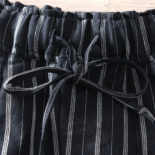 Pantalón de Lino a Rayas con Cintura Elástica y Amarre
