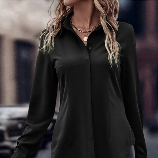 Blusa Ejecutiva Solapa Satinada Manga Larga Slim Fit para Mujer - Image 6
