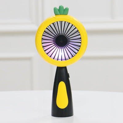 White and lime green children's handheld fan with a round head, small leaf accent, and fruit-like design. - Image 8