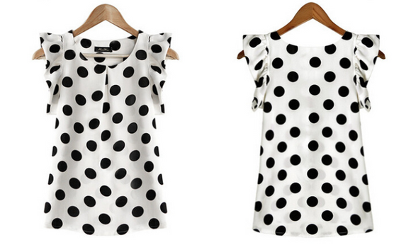 Blusa Chifón Manga Corta Punto Onda Talla Grande con Volantes Lotus