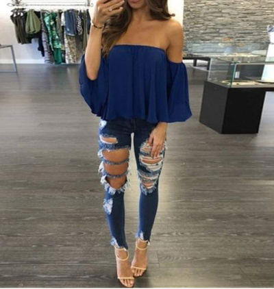Blusa Chifón Elegante con Cuello Envuelto y Mangas Largas - Image 3