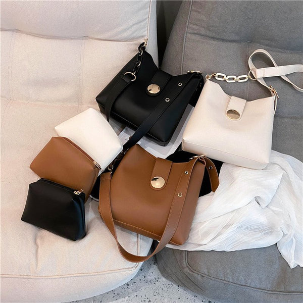 Set de 2 Bolsos de Cuero Genuino para Mujer - Bolso Tipo Bucket y Mensajero