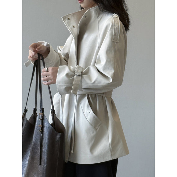 Abrigo Trench Casual Holgado con Cuello de Pie para Mujer