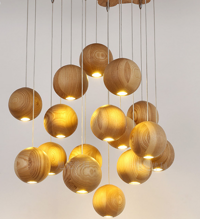 Lámpara Colgante de Esferas de Madera Estilo Nórdico