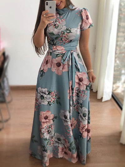Vestido Swing de Manga Corta con Estampado Floral Estilo Europeo para Otoño - Image 4