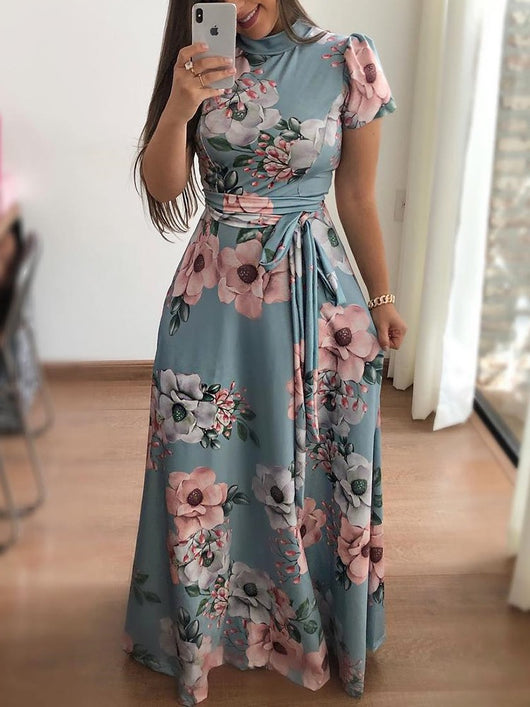 Vestido Swing de Manga Corta con Estampado Floral Estilo Europeo para Otoño - Image 4
