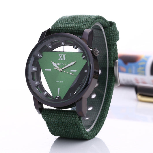 Reloj de Cuarzo Unisex con Correa de Lona y Diseño Triangular Invertido - Image 8