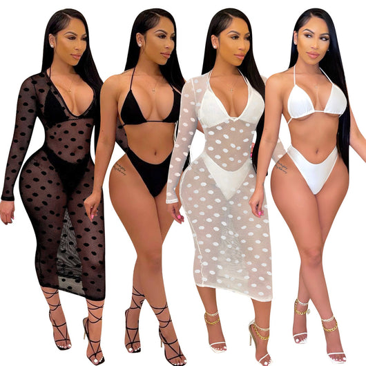 Traje de Baño Tres Piezas Lunares con Tul Transparente - Image 9