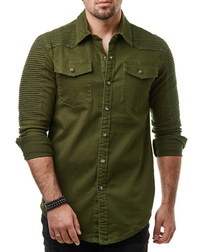Chamarra de Mezclilla para Hombre con Hombros Caídos - Color Sólido Otoño - Image 10