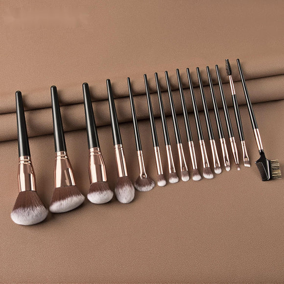 Set de 15 Brochas de Maquillaje Profesional con Aplicadores para Sombra