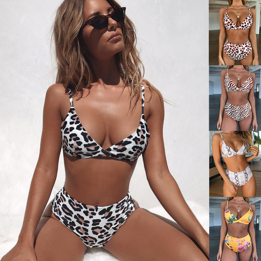 Bikini de Cintura Alta Estampado Leopardo y Serpiente - Diseño Explosivo y Sensual