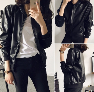 Chaqueta de Cuero PU Slim para Mujer - Estilo Motociclista Moderno