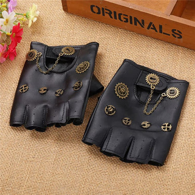 Guantes Steampunk Retro con Cadena de Engranajes
