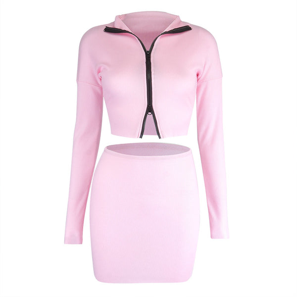 Conjunto de Falda Corta con Cierre y Blazer Liso para Mujer