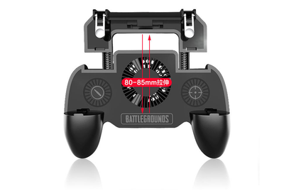 Black 3-in-1 phone gamepad with blue cooling fan, trigger buttons, and ergonomic grips for mobile gaming. - Image 7