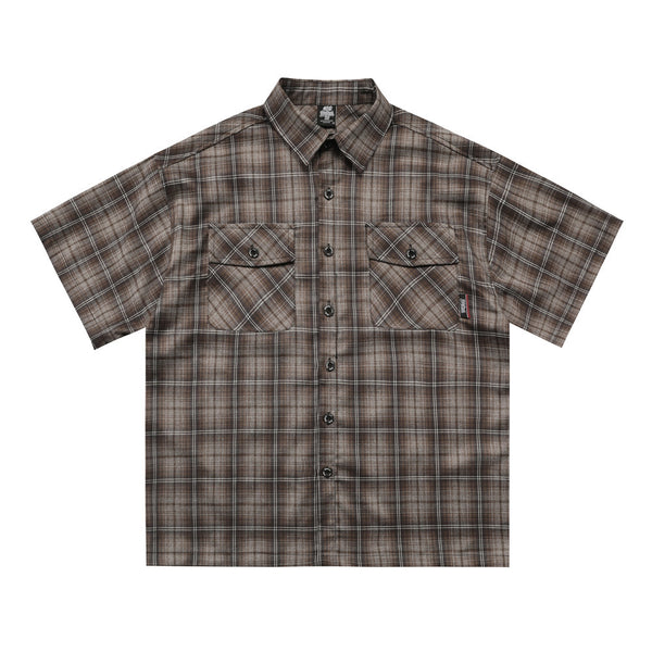 Camisa Cuadros con Bordado de Letras - Corte Holgado y Solapa Clásica