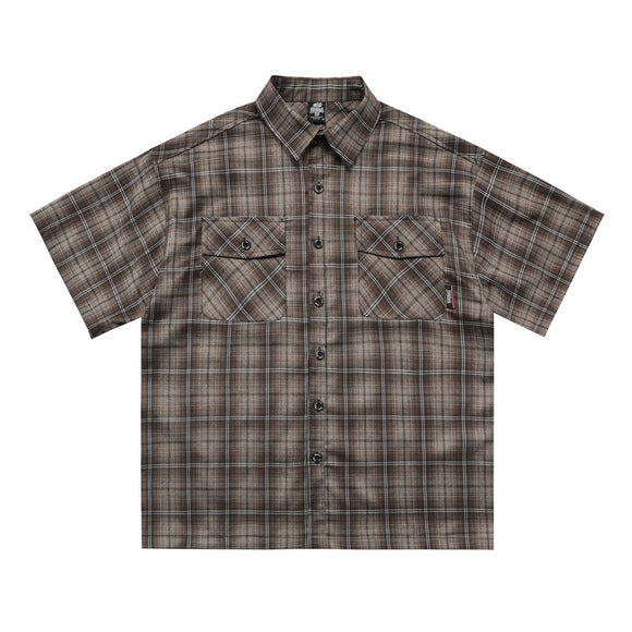 Camisa Cuadros con Bordado de Letras - Corte Holgado y Solapa Clásica