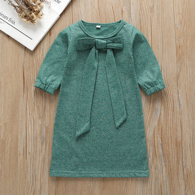 Vestido de Manga Larga con Lazo para Bebé en Color Sólido - Image 2