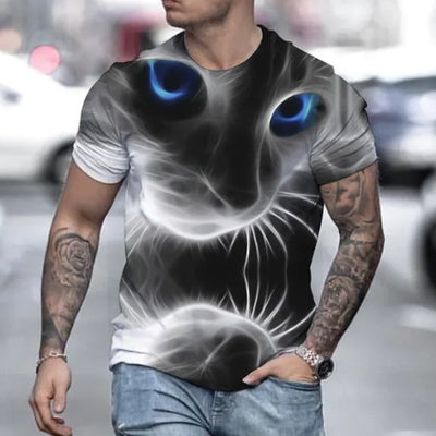 Playera Gato 3D Estampado Animal Print Manga Corta Hombre