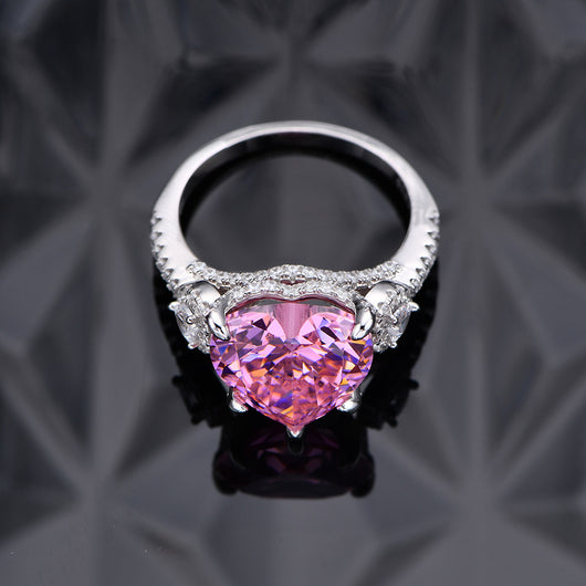 Anillo de Plata 925 con Corazón Incrustado de Diamantes 12mm - Image 4