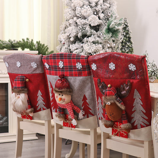 Funda de Silla 3D Navideña con Diseño de Papá Noel y Muñeco de Nieve