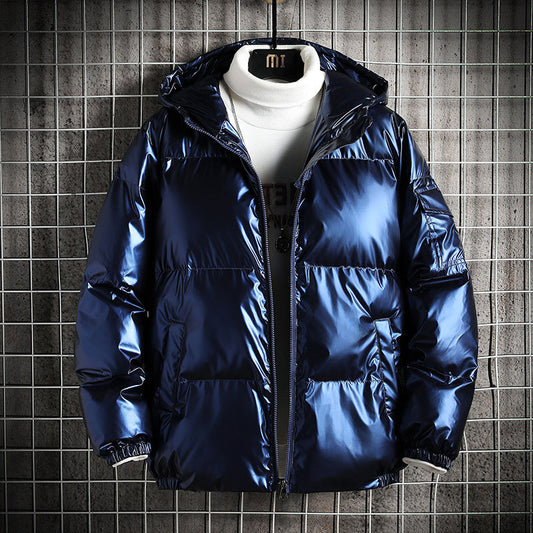Chaqueta Acolchada Brillante de Algodón con Capucha