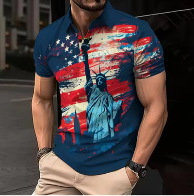 Camiseta Suelta de Manga Corta con Estampado Urbano para Hombre - Image 4