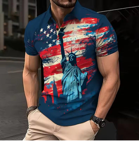 Camiseta Suelta de Manga Corta con Estampado Urbano para Hombre - Image 4