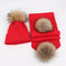 Conjunto de Gorro y Bufanda de Lana con Pompón de Piel de Mapache para Invierno