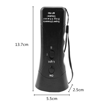 Yellow and black ultrasonic dog training devices with wrist straps, one in retail packaging. - Image 5