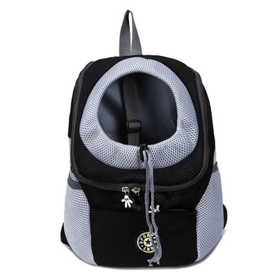 Orange and grey pet carrier backpack with breathable mesh, adjustable neck opening, and front zipper pocket. - Image 4
