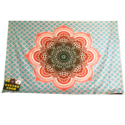 Tropical leaf and pink flamingo tapestry with "GOOD MORNING" text, hanging above a bed in a bright room. - Image 24