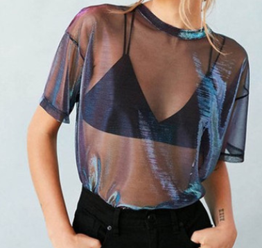 Blusa Casual Transparente de Malla Estilo Europeo