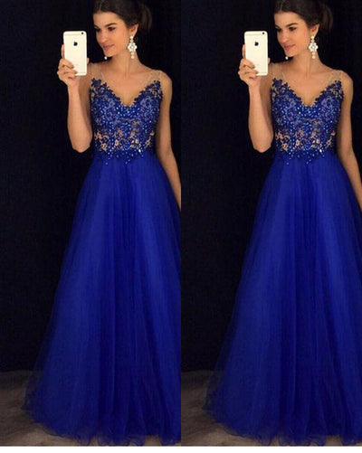 Vestido Largo Elegante Espalda Descubierta con Cuentas Azul Gasa - Image 2