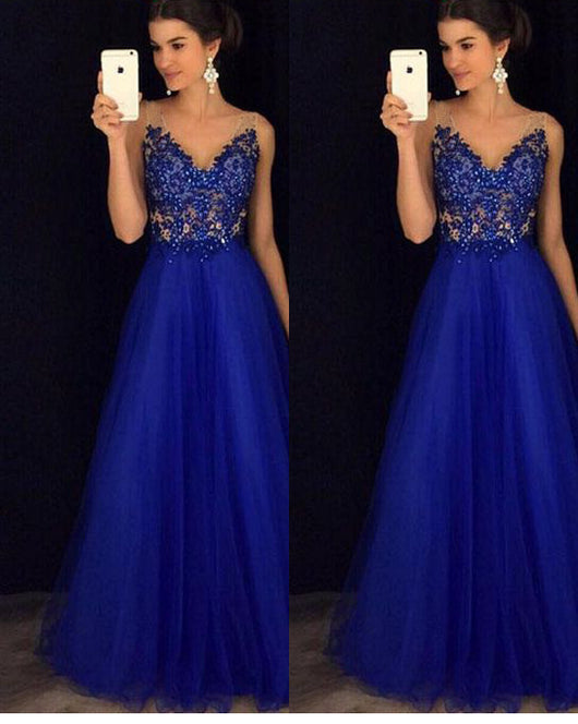 Vestido Largo Elegante Espalda Descubierta con Cuentas Azul Gasa - Image 2