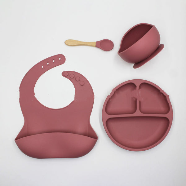 Juego Completo de Babero, Plato y Cucharas de Silicona para Bebé