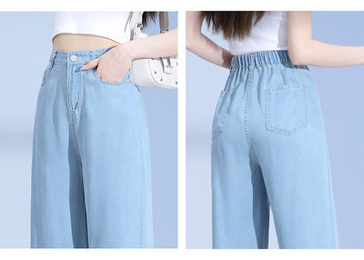 Pantalones Lyocell Rectos Cintura Alta Efecto Seda Pierna Ancha - Image 29